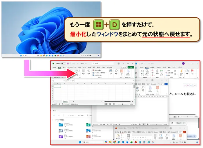 ショートカットキー【Windows キー+M】